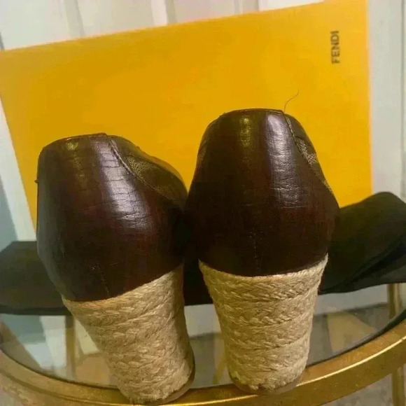 FENDI Brown Monogram ZUCCA RAFFIA ZEPPA WEDGES Open Toe ESPADRILLES Shoes, 36.5 - Picture 3 of 9
